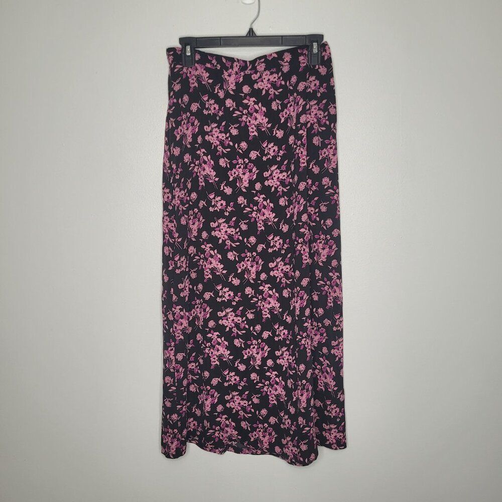 Purple pink black floral witchy whimsigoth maxi midi poetic skirt size 10